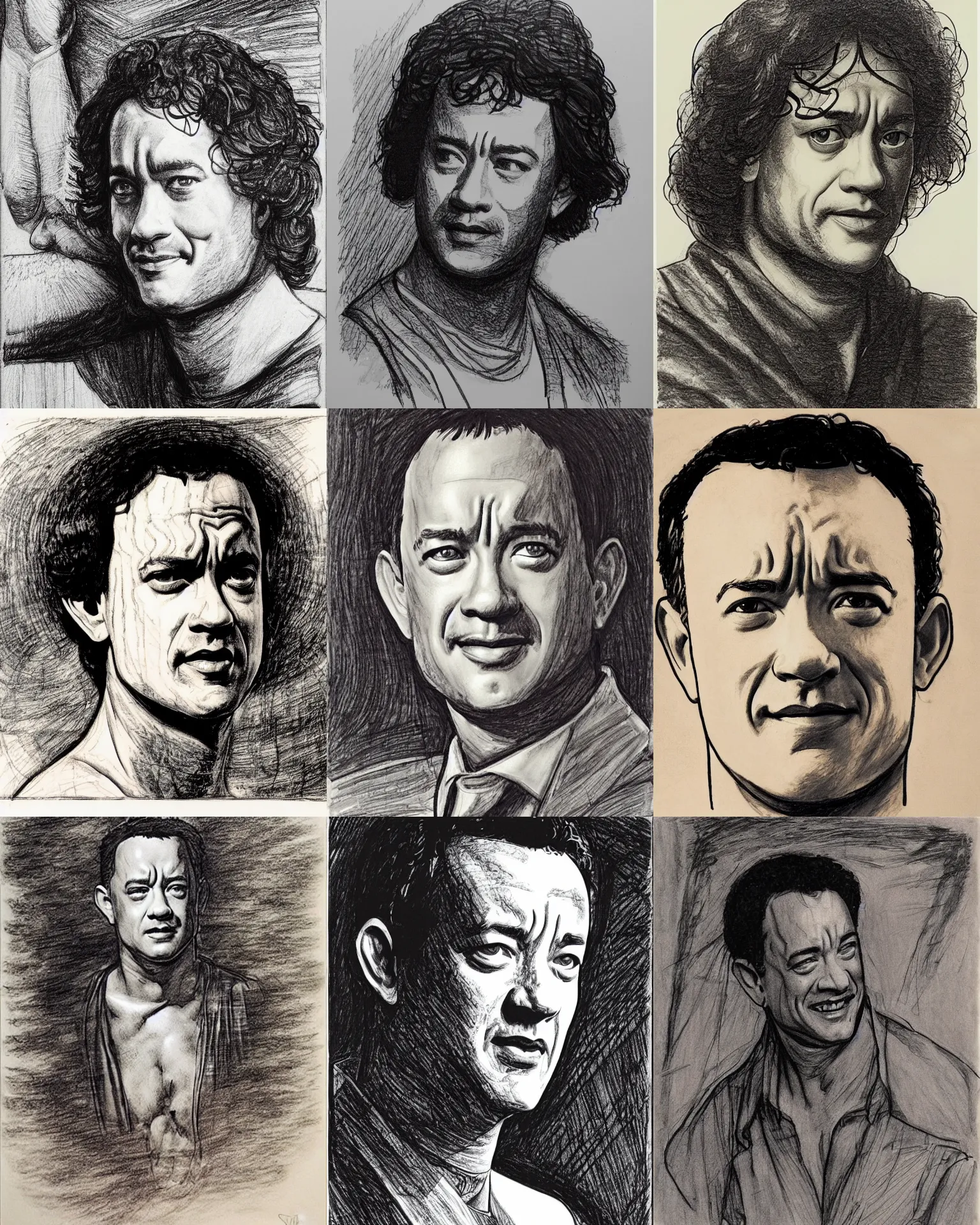 Prompt: sharpie drawing of tom hanks for painting, by michelangelo, james gurney, da vinci