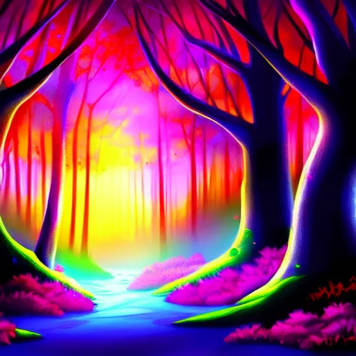 Image similar to enchanted magical forest on magical colorful fire , digital painting , digital art , artstation , devian art , 4k , HD