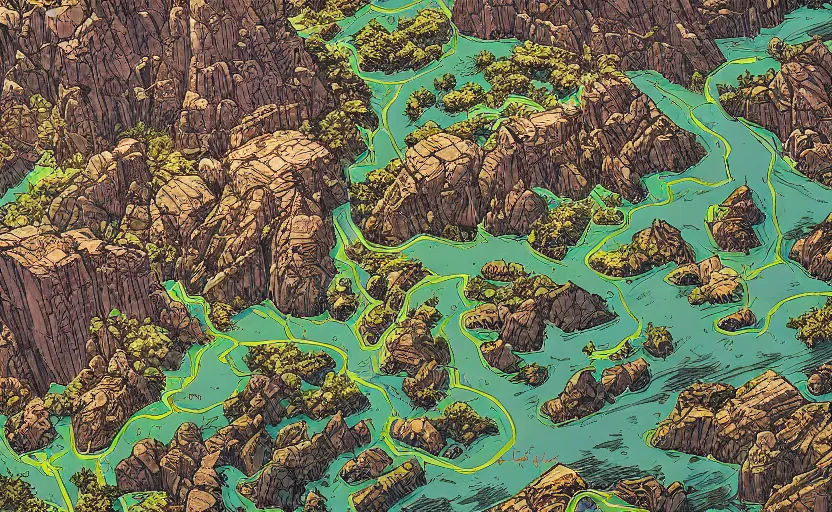 Image similar to the apex legends map kings canyon, high detail, Dan Mumford