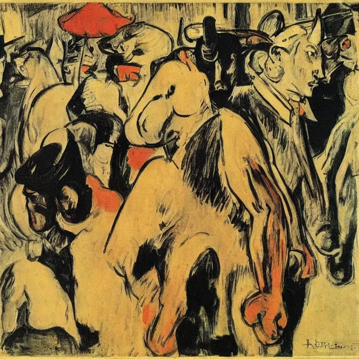 Image similar to meeting of the rhino people. henri de toulouse - lautrec, max beckmann