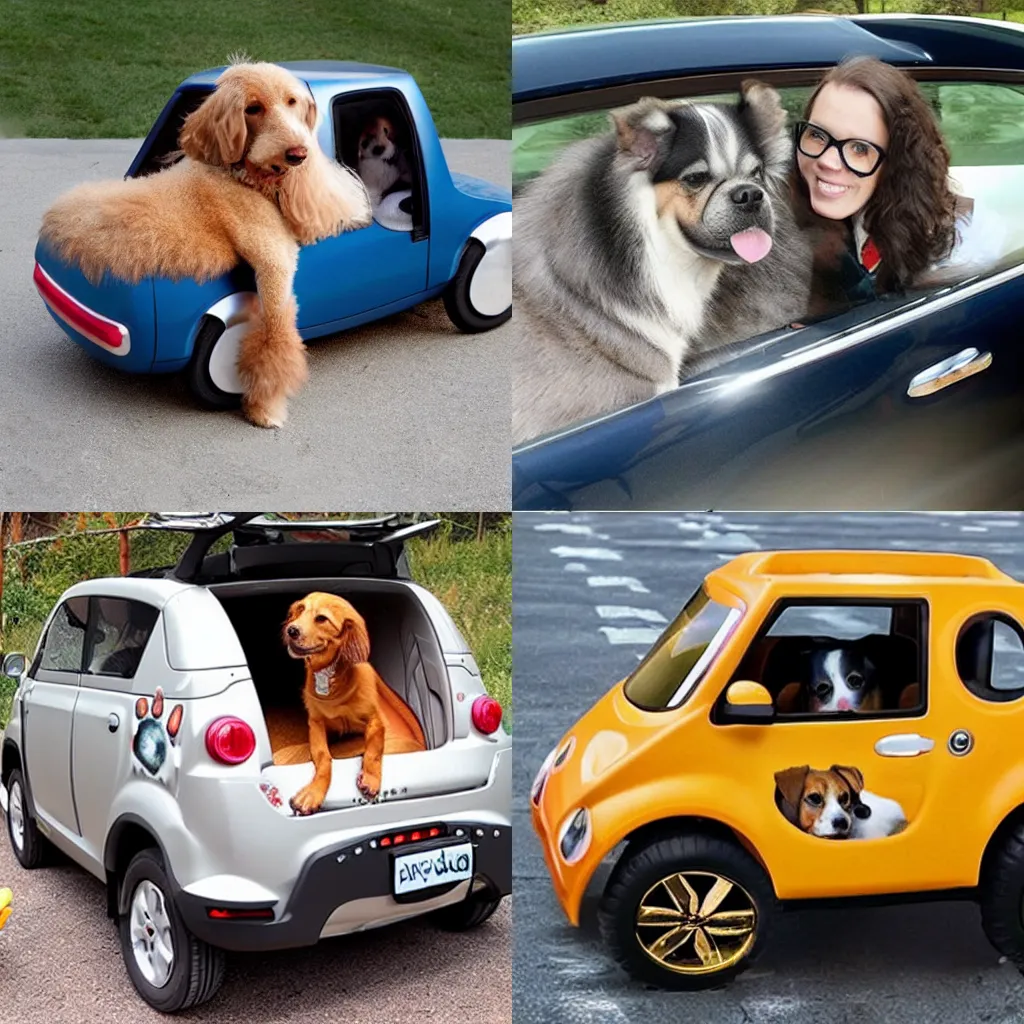 Prompt: A special car for dogs with their size, their preferred color and dog funcionalities photo