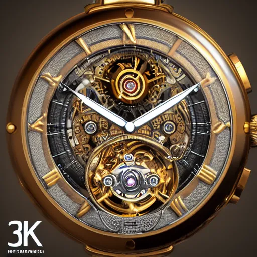 Image similar to “a highly intricate tourbillon watch, steampunk style, extreme detail, 3D render, octane 3D, studio lighting, 8K”