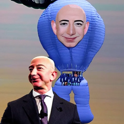 Image similar to Jeff Bezos floating head as a Hot air balloon in the sky