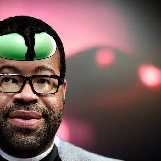 Prompt: jordan peele being taken by an alien, photography, 8 k,