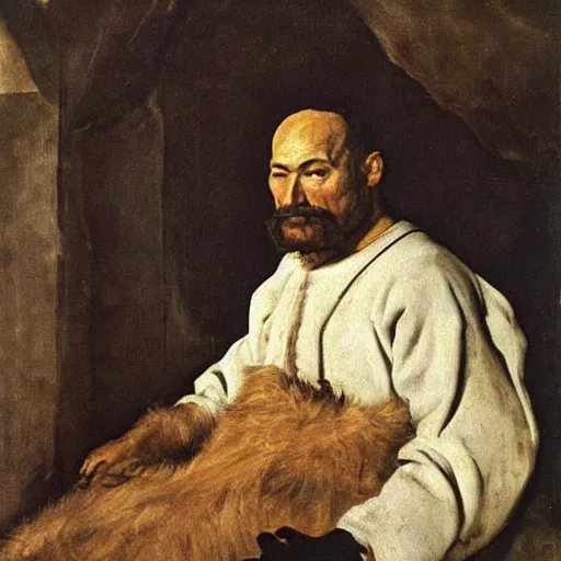 Prompt: And what rough beast, its hour come round at last, slouches towards Bethlehem to be born?, painted by Diego Velazquez