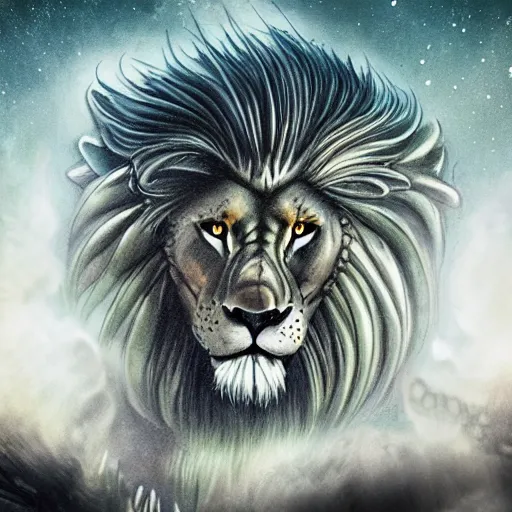Prompt: majestic lion alien hybrid, epic landscape, hd, demonic, winged