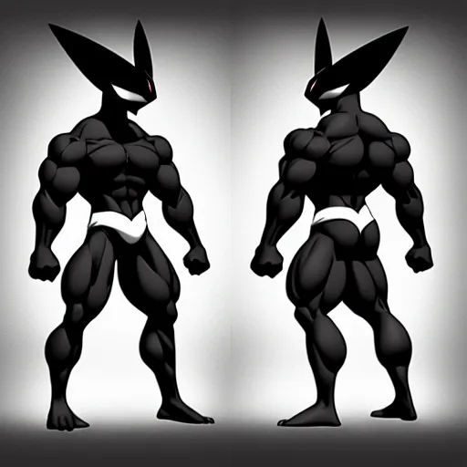 Image similar to muscular black pokemon, digital painting, aesthetic, minimalistic design, artstation