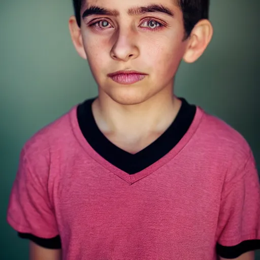 Prompt: closeup portrait of 8 year old boy, thick lips, very pink face, thin eyebrows, short light brown hair, facebook post