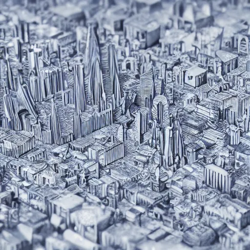 Prompt: micron view of a crystal in shape of a city, hd, hyper realistic, hyper detailed, 8 k,
