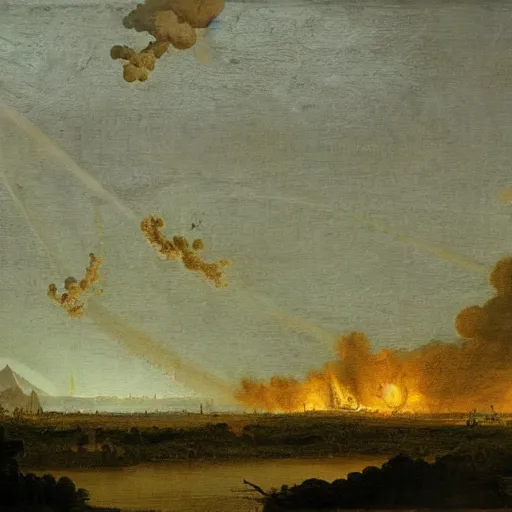 Image similar to 1750 Paris getting nuked, in the style of the Hudson River School