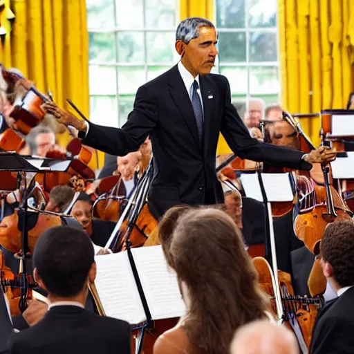 Prompt: Barack Obama conducting a symphony, 4K resolution