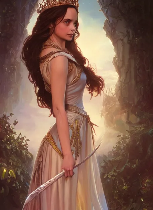 Image similar to beautiful young eliza dushku as princess disney, closeup, d & d, fantasy, intricate, elegant, highly detailed, digital painting, artstation, concept art, matte, sharp focus, illustration, art by artgerm and greg rutkowski and alphonse mucha