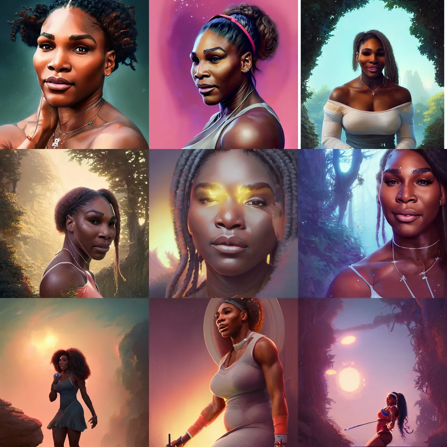 Image similar to highly detailed portrait of serena williams, unreal engine, fantasy art by greg rutkowski, loish, rhads, ferdinand knab, makoto shinkai and lois van baarle, ilya kuvshinov, rossdraws, tom bagshaw, global illumination, radiant light, detailed and intricate environment