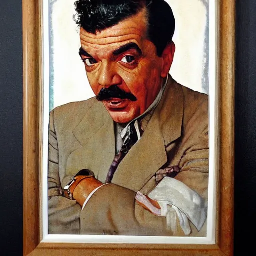 Image similar to norman rockwell painting of ernie kovacs, closeup face.