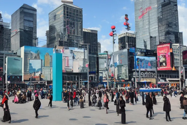 Prompt: Yonge-Dundas Square, by Rene Magritte