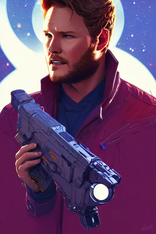 Image similar to a portrait of star - lord from guardians of the galaxy, fantasy, sharp focus, intricate, elegant, digital painting, artstation, matte, highly detailed, concept art, illustration, ambient lighting, art by ilya kuvshinov, artgerm, alphonse mucha, and greg rutkowski