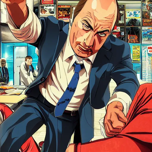 Image similar to Better Call Saul, manga cover illustration by Tomoyuki Yamasaki, Kyoto Studio, Madhouse, Ufotable, detailed HD, trending on artstation