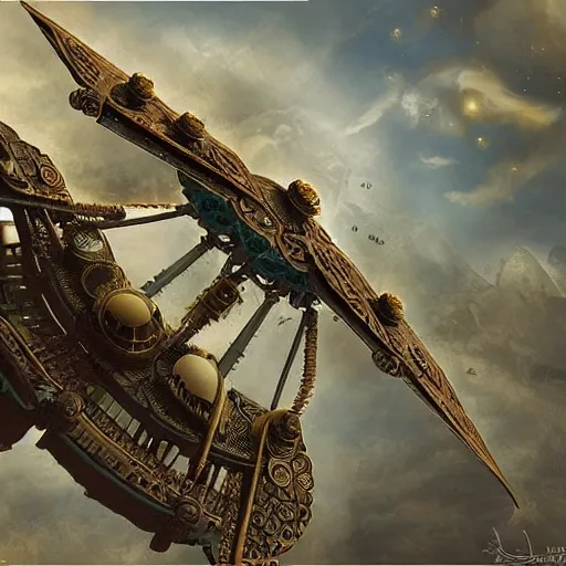 Image similar to flying city in a bronze lotus, sky, steampunk!!!, fantasy art, steampunk, masterpiece, octane