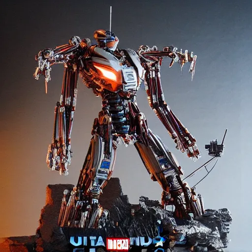 Prompt: ultra high detailed mechanical bot constructed from tiny Match sticks in a epic scenario from guardians of the galaxy, from pacific rim
