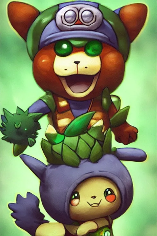 Image similar to teemo, a pokemon trading card of teemo, high detail pokemon trading card scan