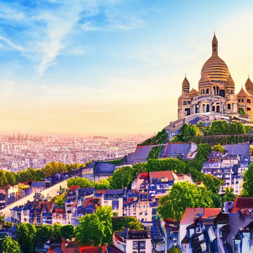 Image similar to the city of Montmartre, but rebuilt in China, intricate detail, photorealistic, 8k, golden hour, landscape, beautiful