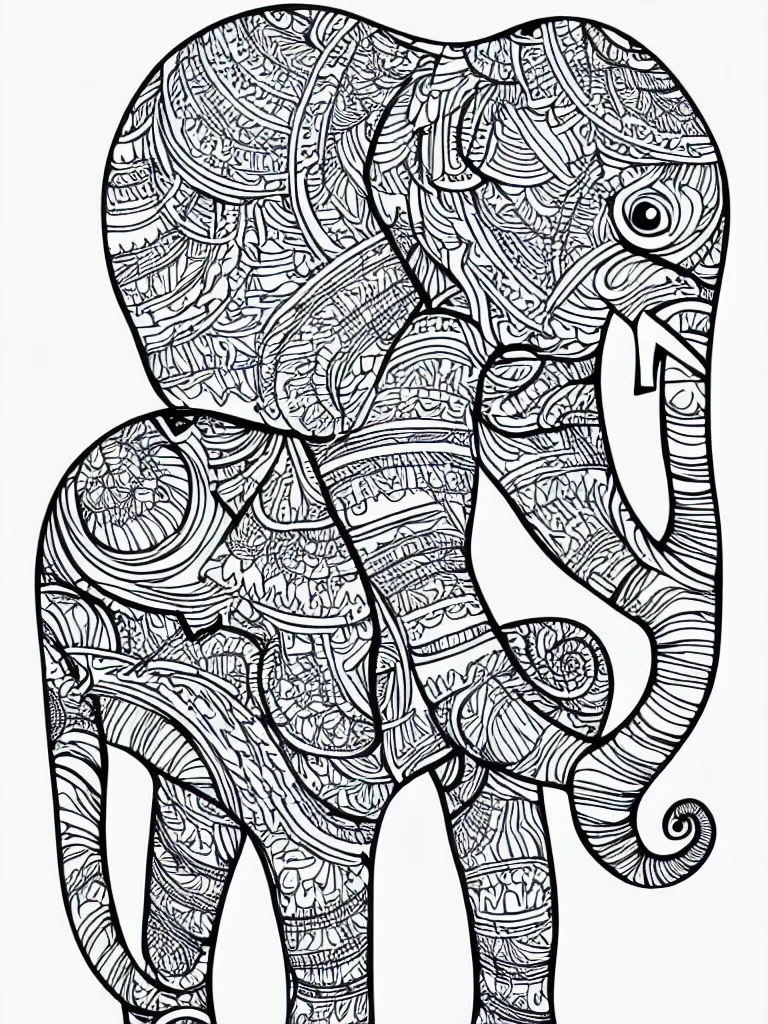 Image similar to elephant ornaments fractal ink drawing line art colouring page vector