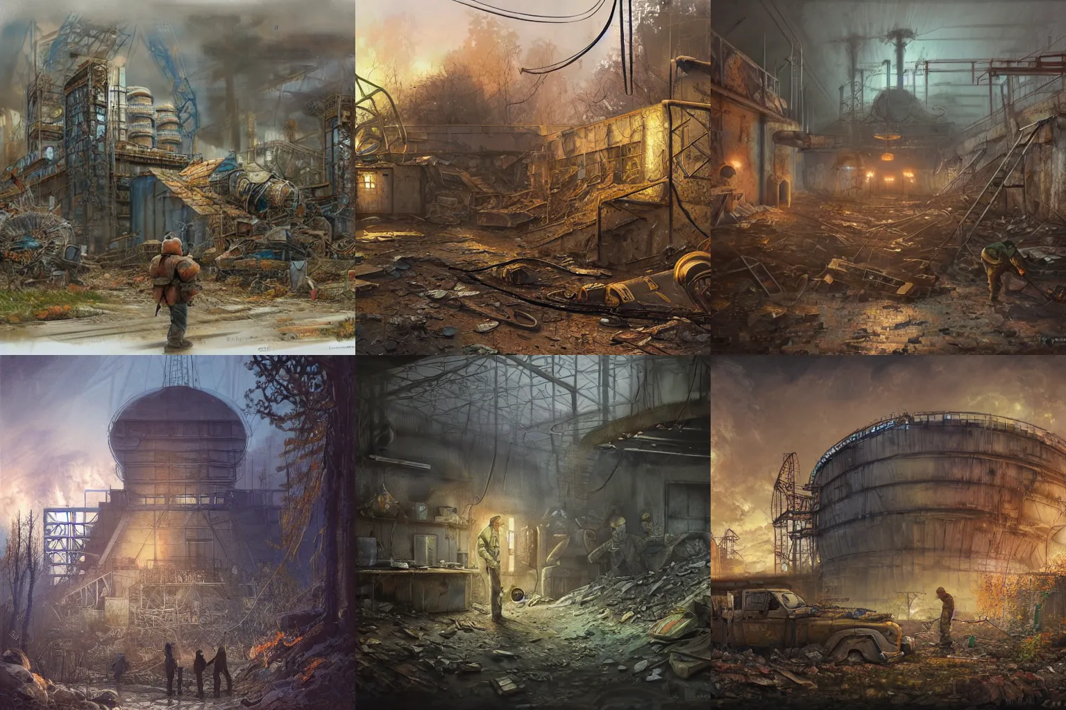 Prompt: liquidators in chernobyl, concept art by Justin Gerard, highly detailed, ultra detailed, ultra realistic, trending on artstation