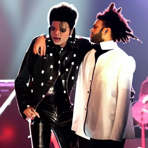 Image similar to Michael Jackson and the Weeknd blinding billie lights Jean