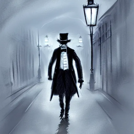 Image similar to Jack the Ripper in London at night, concept art, digital painting