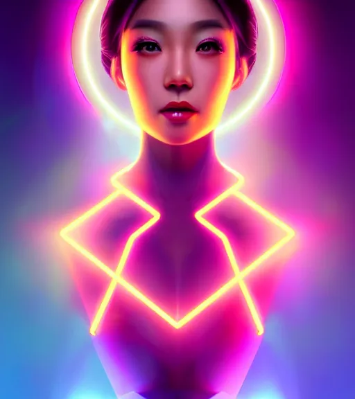 Image similar to symmetry!! asian princess of technology, solid cube of light, hard edges, product render retro - futuristic poster scifi, lasers and neon circuits, beautiful asian princess, intricate, elegant, highly detailed, digital painting, artstation, concept art, smooth, sharp focus, illustration, dreamlike, art by artgerm