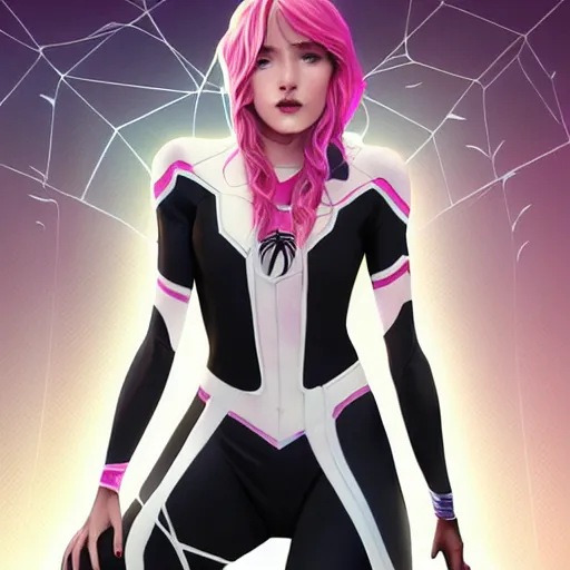 Image similar to ultra realistic illustration, bella thorne as spidergwen anime, intricate, elegant, highly detailed, digital painting, artstation, concept art, smooth, sharp focus, illustration, art by artgerm and greg rutkowski and alphonse mucha and wlop