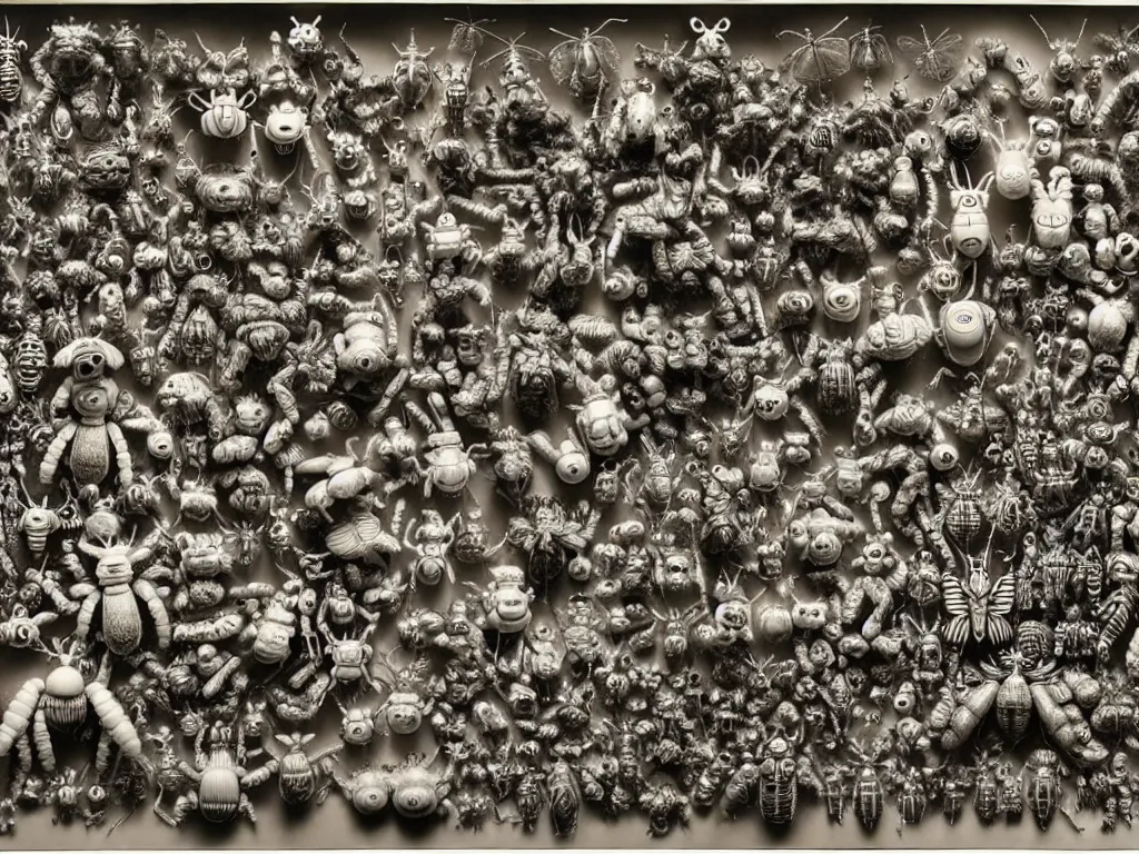 Image similar to by laurie lipton, a bunch of toys that are in the air, polycount, rococo, made of insects,