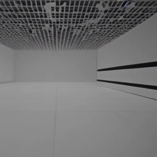 Image similar to a large cubic white room with no objects, misterious, 3 d perspective, still from movie by stanley kubrick