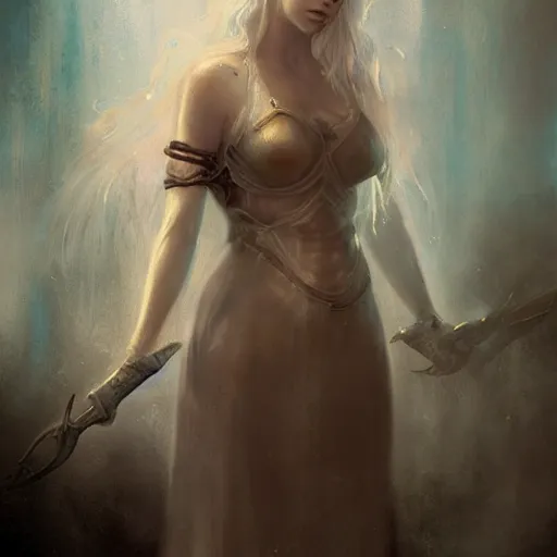 Prompt: daenerys, by bastien lecouffe deharme, high quality