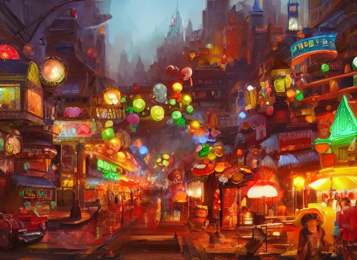 Prompt: candy city for a game candy themed, oil painting by jama jurabaev, extremely detailed, brush hard, artstation, for aaa game, high quality, brush stroke