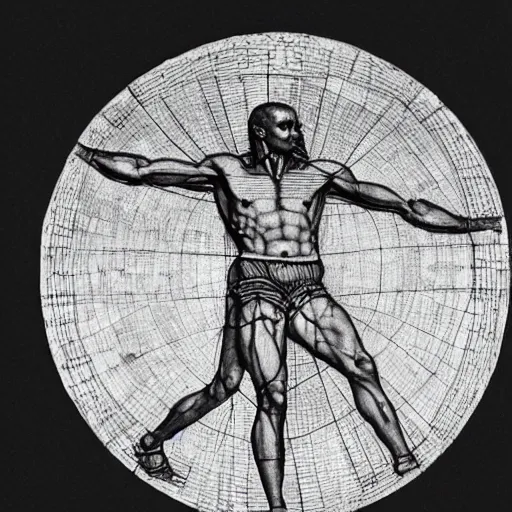 Prompt: Michael Jordan as the Vitruvian Man by leonardo da vinci, detailed, 8k, intricate blueprint