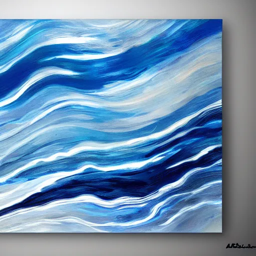 Prompt: A beautiful abstract painting of waves, blue color scheme, trending on artstation