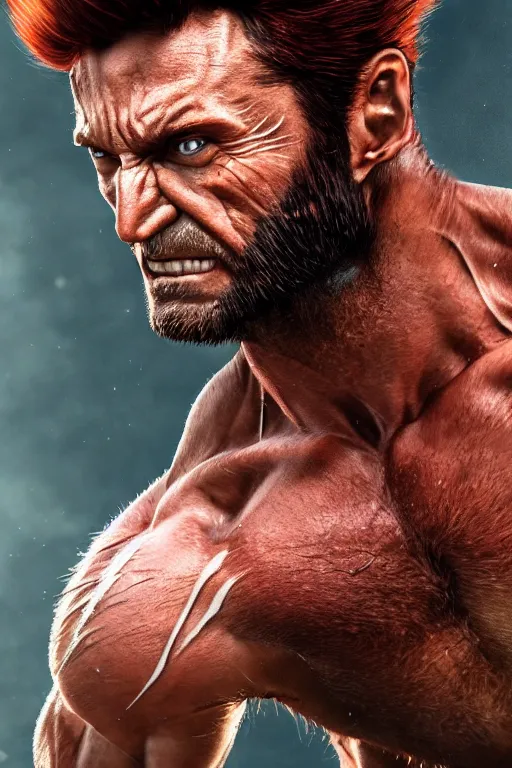 Image similar to Wolverine,muscle extremely detailed, full face, mouth, trending on artstation, pixiv, cgsociety, hyperdetailed Unreal Engine 4k 8k ultra HD, WLOP