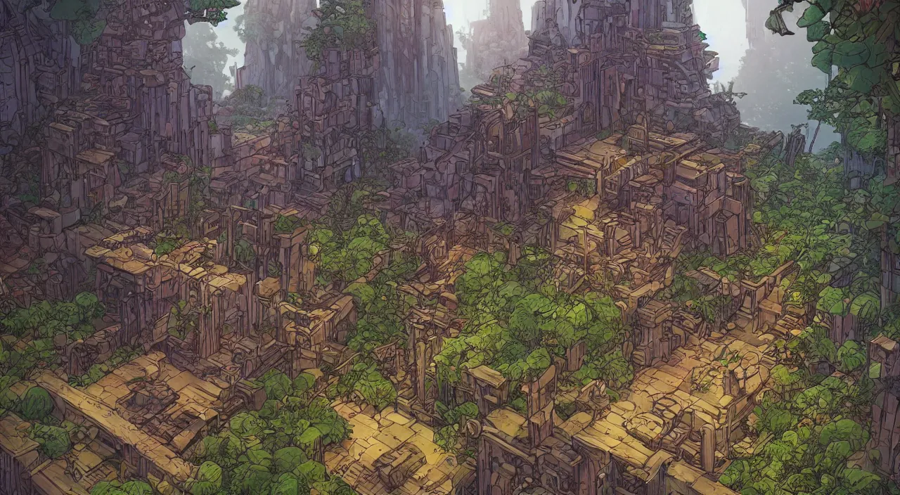 Image similar to open door wood wall fortress greeble block amazon jungle on portal unknow world ambiant fornite that looks like it is from borderlands and by feng zhu and loish and laurie greasley, victo ngai, andreas rocha, john harris