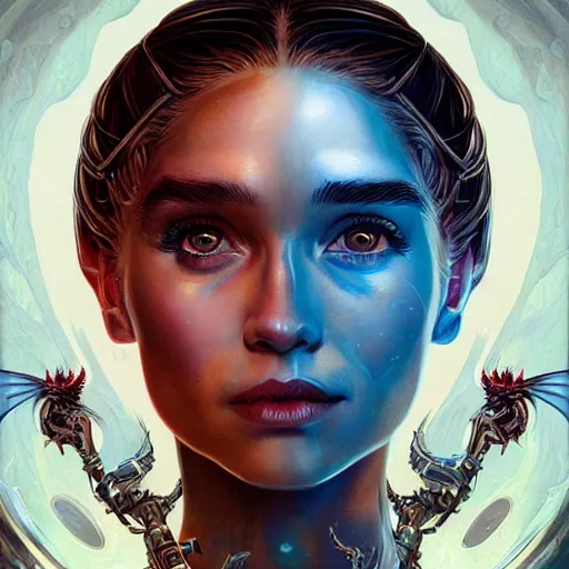 Image similar to Lofi BioPunk portrait daenerys targaryen with three dragons, Pixar style by Tristan Eaton Stanley Artgerm and Tom Bagshaw