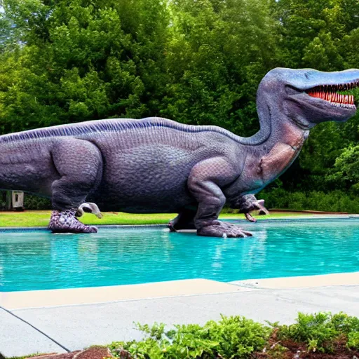 Image similar to a dinosaur is drowning in the pool