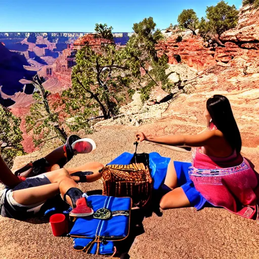 Image similar to im sitting at the bottom of the grand canyon having a picnic, photograph, 8 k, award winning