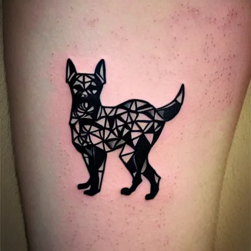 Image similar to tattoo design, stencil, tattoo stencil, traditional, a world famous tattoo of a geometric dog