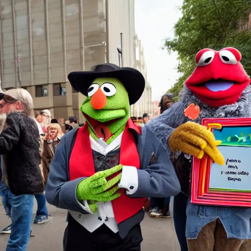 Prompt: Muppets Civil Rights Protest. photography