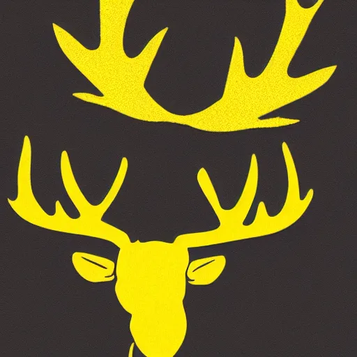 Image similar to a yellow moose with maple leaf antlers logo, black background, logo