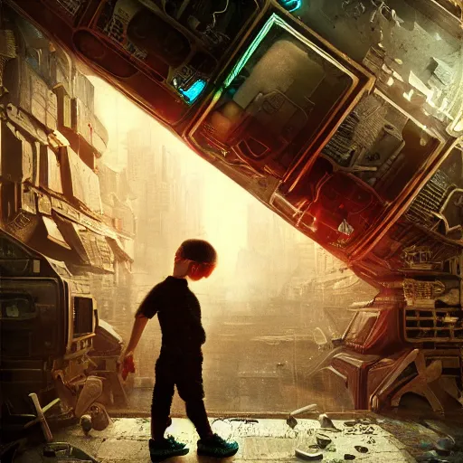 Prompt: children systematic thinking and critical thinking image, surreal, hyper realism, cyberpunk, dark color, futurestic, dystopian, immense details, deep, octane rendering