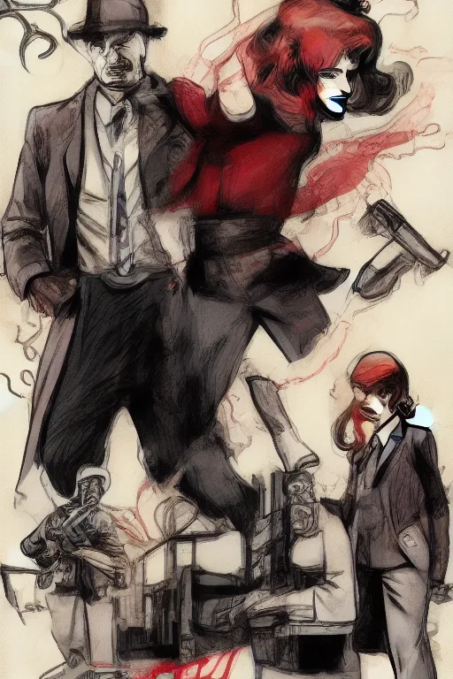 Image similar to Agent carter illustration concept art in the style of Amano, Yoshitaka