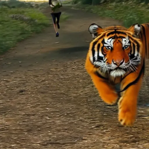 Image similar to screenshot of go pro footage emma watson running from tiger