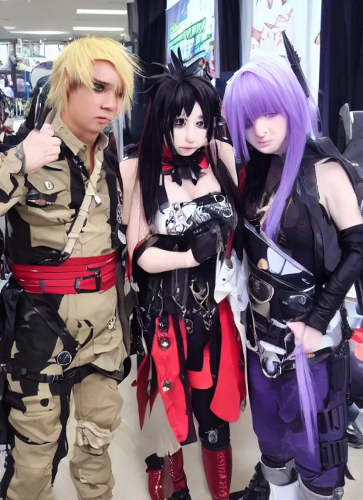 Image similar to hot topic anime convention, military fashion cosplay, camcorder vhs footage