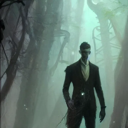 Image similar to a slender gentleman, cosmic horror setting, character portrait by greg rutkowski, gaston bussiere, craig mullins